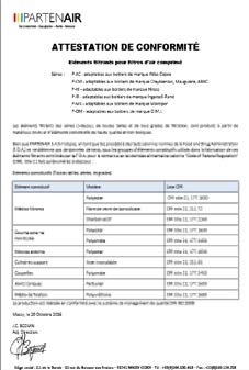 Certificates of conformity for filter elements